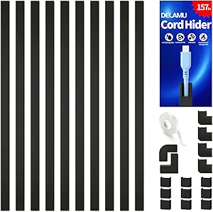 Delamu 157in Cord Covers for Wires on Wall, Cord Hider for 1 Cord, Paintable Cable Hider, Cable Management Wire Covers for Cords,W0.55 H0.4in, Black