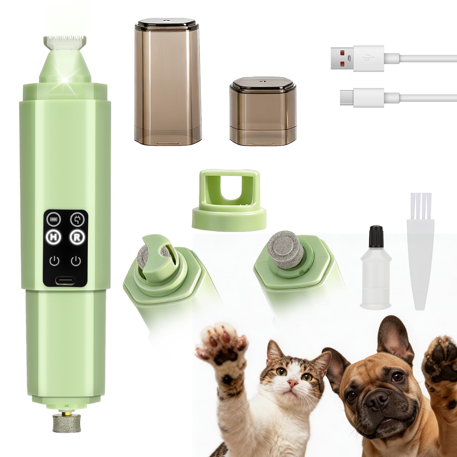 Molinillo de uñas y recortador de patas 2 en 1 para perros y gatos | Molinillo de uñas y cortaúñas para mascotas con luces LED, seguro y sin estrés, ideal para mascotas pequeñas a grandes