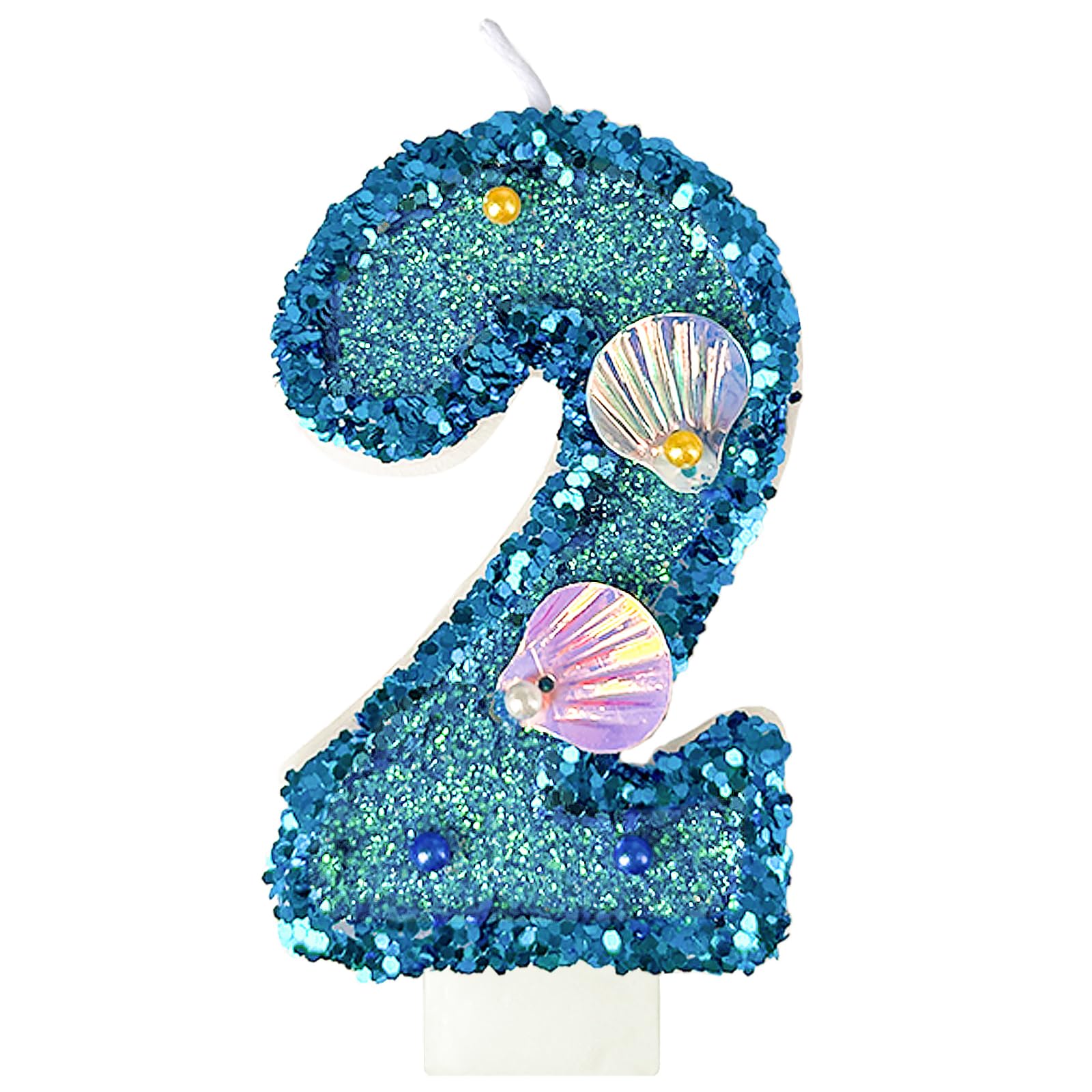 laackys Blue Shell Sequin Number Candle Birthday Cake Number Candle for Mermaid Theme Party, Wedding, Party, Party Decoration Supplies (2)