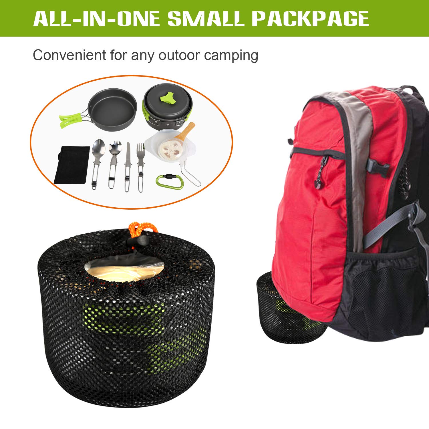 Ballery Utensilios de Cocina para Acampar, 15 Piezas, Mini Kit para 1-4 Personas Mochilero, Camping al Aire Libre Senderismo y Picnic