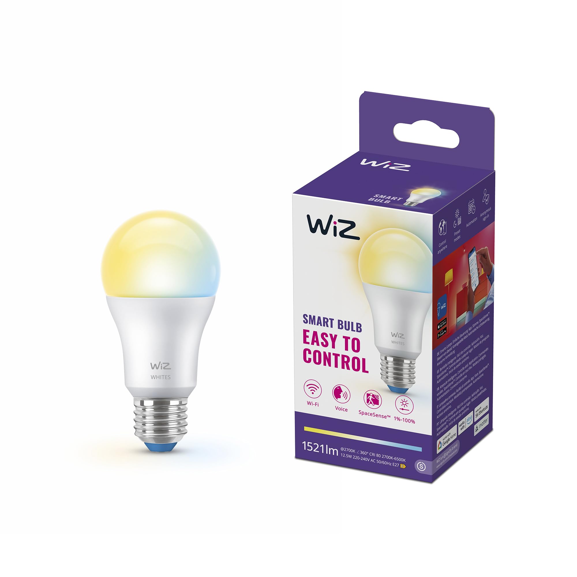 Ampoule LED WiZ A60 Connectée E27 - Blanc Ajustable 2200-6500K