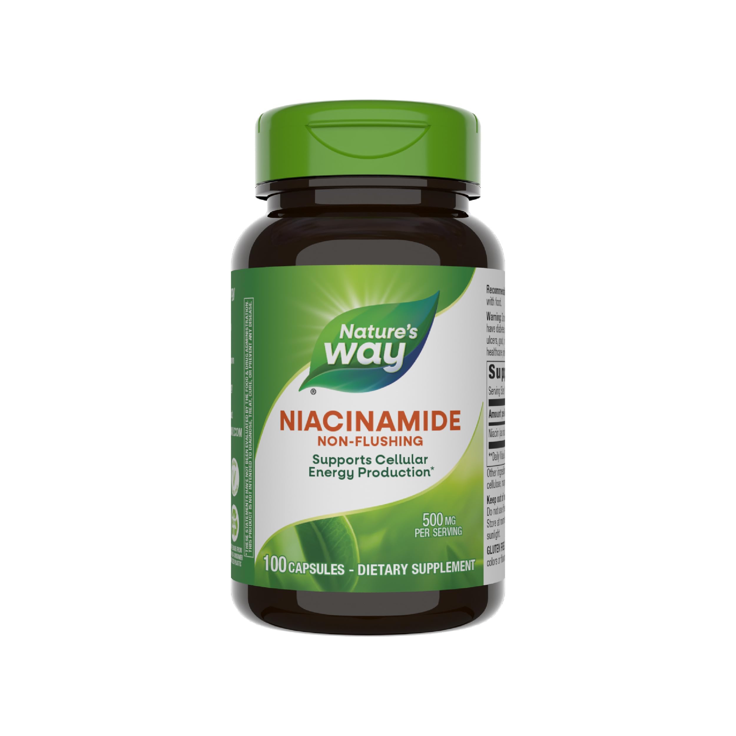 Nature's Way Niacinamide, Non-Flushing Vitamin B3, Supports Cellular Energy*, 500 mg per Serving, 100 Capsules (Packaging May Vary)
