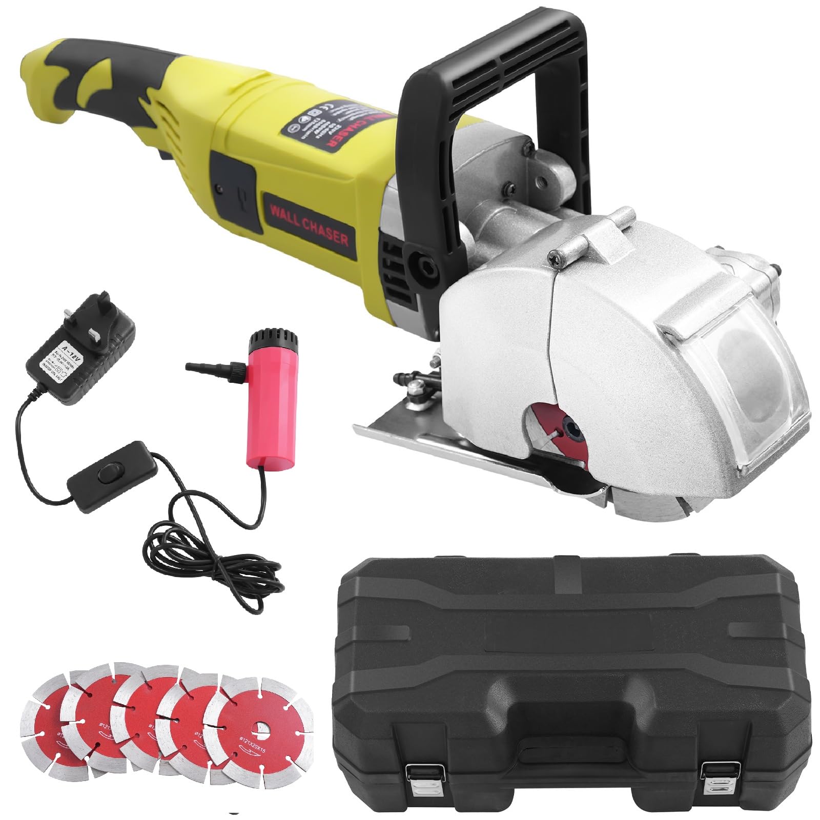 Wall Chaser 4000W 5 Blades Electric Wall Chaser with Adjustable Cutting Depth & Width/Handle Storage Box Wall Slotting Machine for Brick Marble, Floors, Reinforcement
