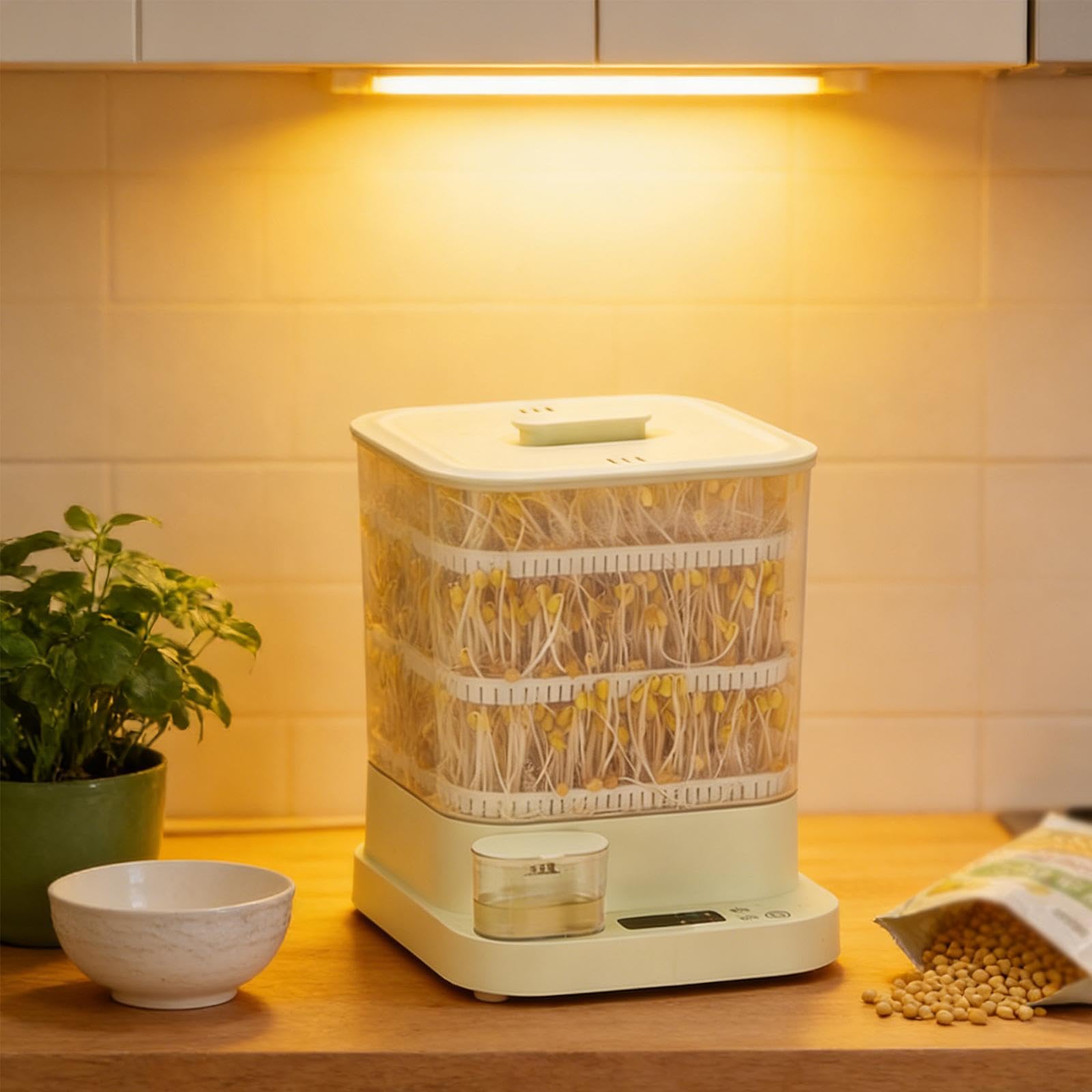 perfk Machine à germer Les graines de soja, kit de Germination, Appareil Intelligent et Polyvalent pour la Maison, 3 Modes saisonniers, yaourtière pour