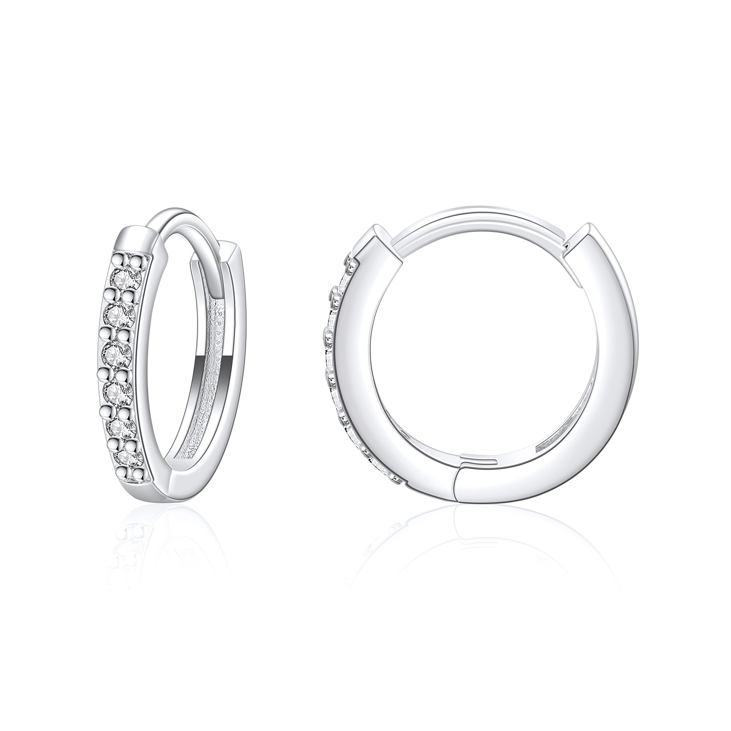 SANNYRA Hoops Earrings for Women, Small cartilage Diamond Sterling Silver Huggie Hoop Earrings, Cz Ear Studs for Men Women 12mm 10mm 8mm 6mm