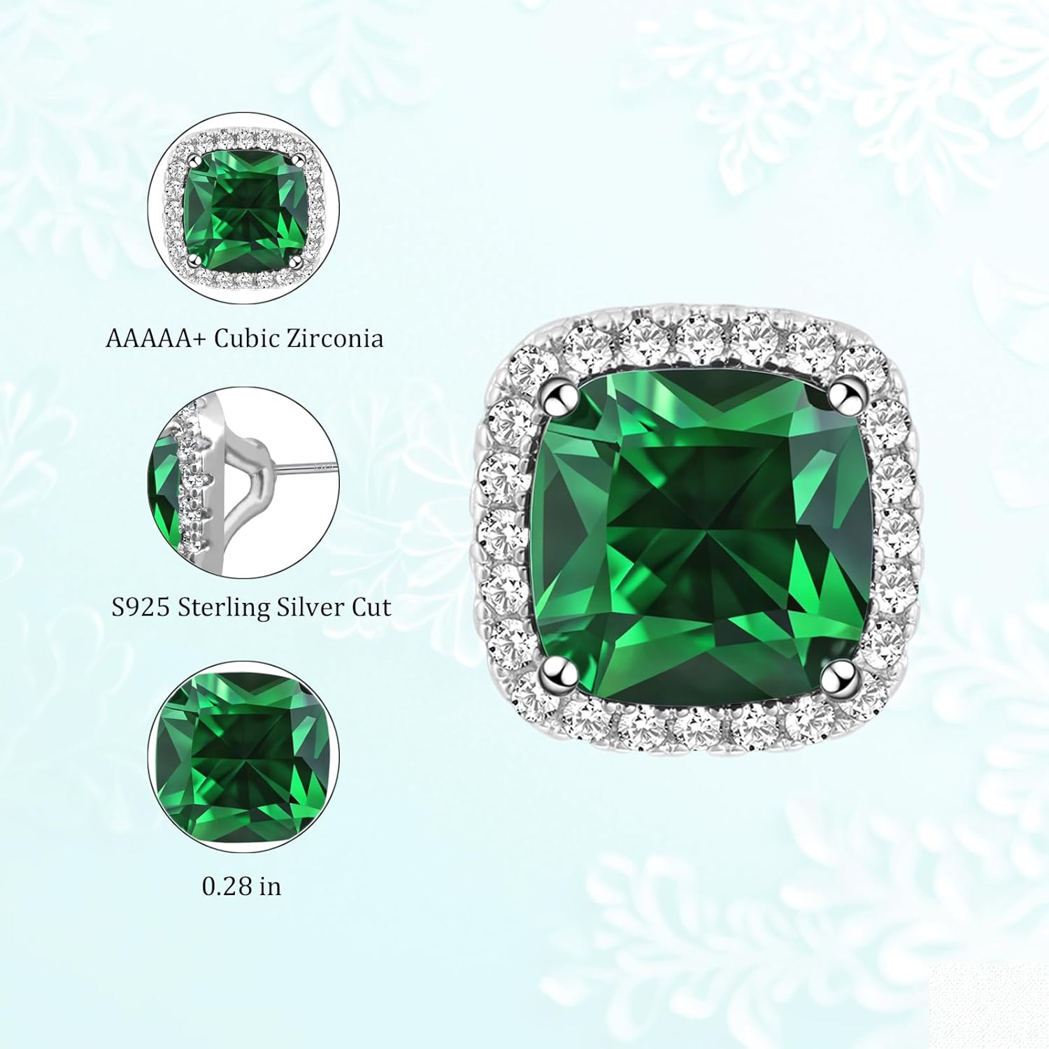 Square Cubic Zirconia Earrings Stud 7mm Birthstone Studs Earrings Hypoallergenic Princess Cut Earrings 925 Sterling Silver Post Studs Earrings for Women - Image 4