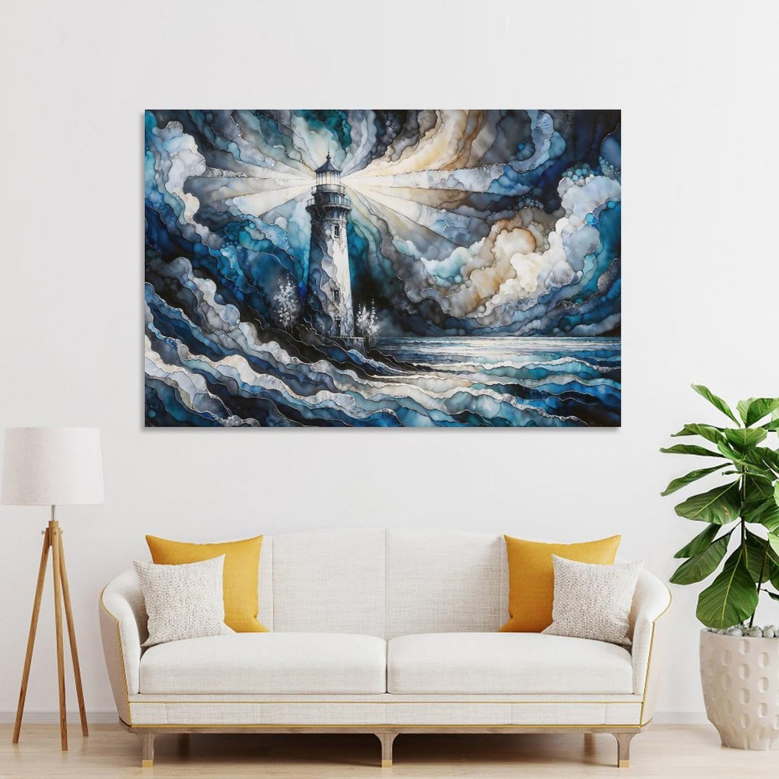 Junmoney Unframe-Style-17-1 Lighthouse In Stormy Sea Decorative Wall Artwork, 24X36inch(60X90cm), For Living Spaces, Bedrooms Or Relaxed Rooms, Modern Wall Decor For Cosy Interiors