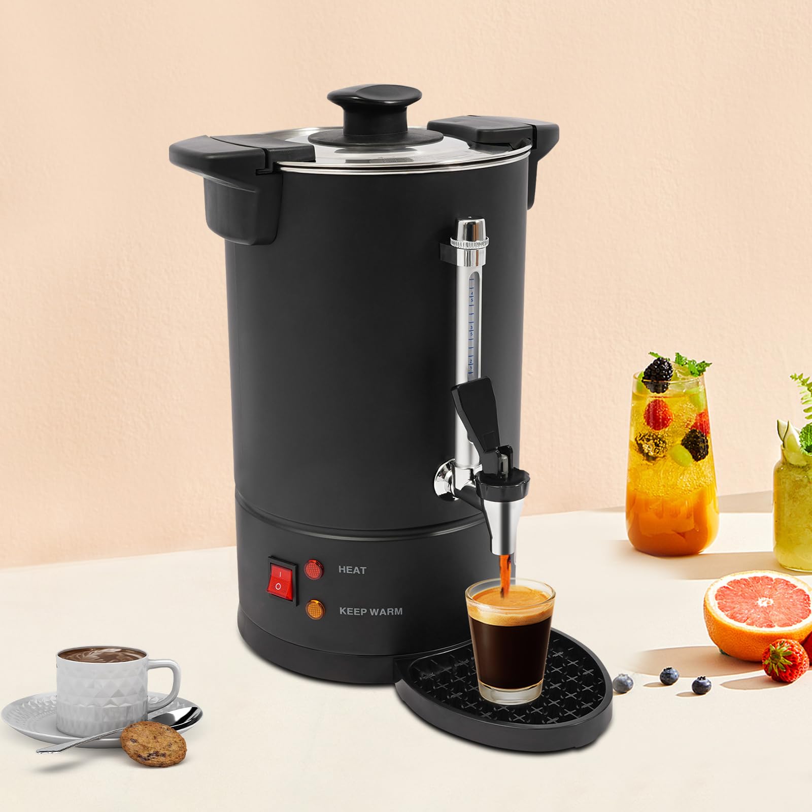 Commercial Coffee Urn, 950W Stainless Steel Hot Beverage Dispenser Hot Water Urn 8L with Water Collecting Tray (Black)