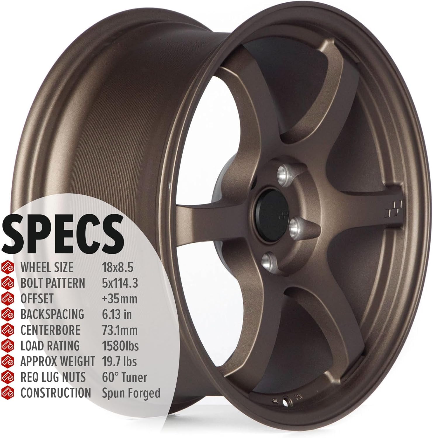 Circuit Performance CSF1 18x8.5 Flat Bronze 5x114.3 [+35mm] 57DR Style Compatible with Honda Accord Civic Toyota Camry etc
