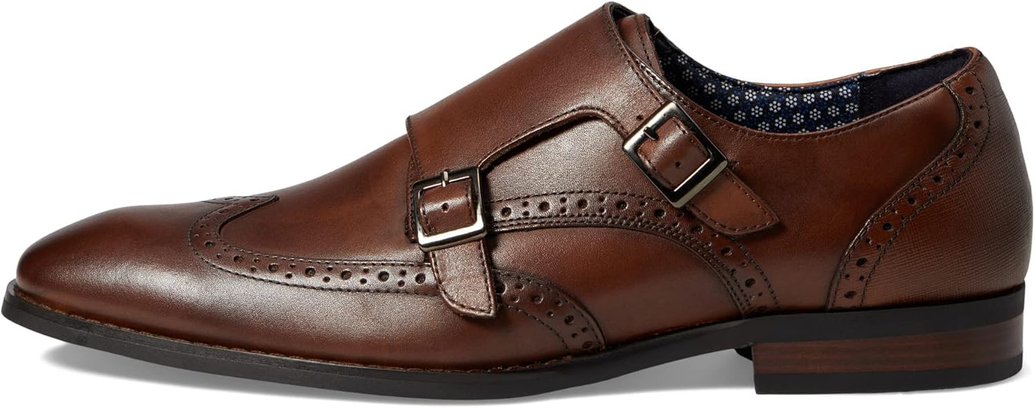 STACY ADAMS Karson Wing Tip Double Monk Strap Cognac 11 M