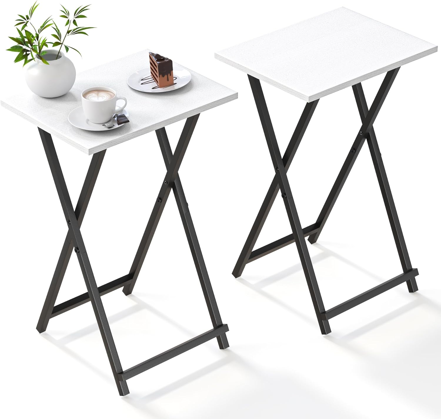 Foldable TV Trays, Small Folding Table, TV Trays Set of 2, TV Dinner Tray, Side Table for Bed, Couch, Portable Easy to Move, Brown