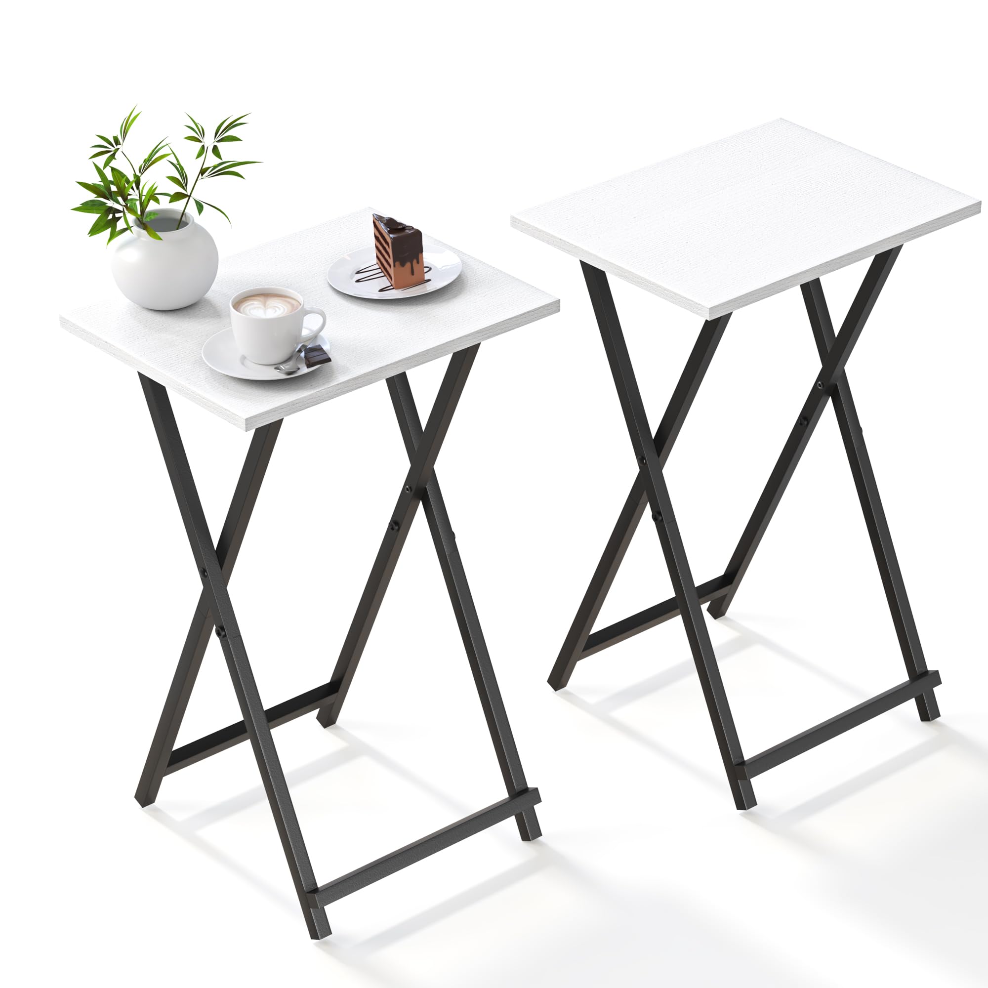 Acovy Foldable TV Trays, Small Folding Table, TV Trays Set of 2, TV Dinner Tray, Side Table for Bed, Couch, Portable Easy to Move, White