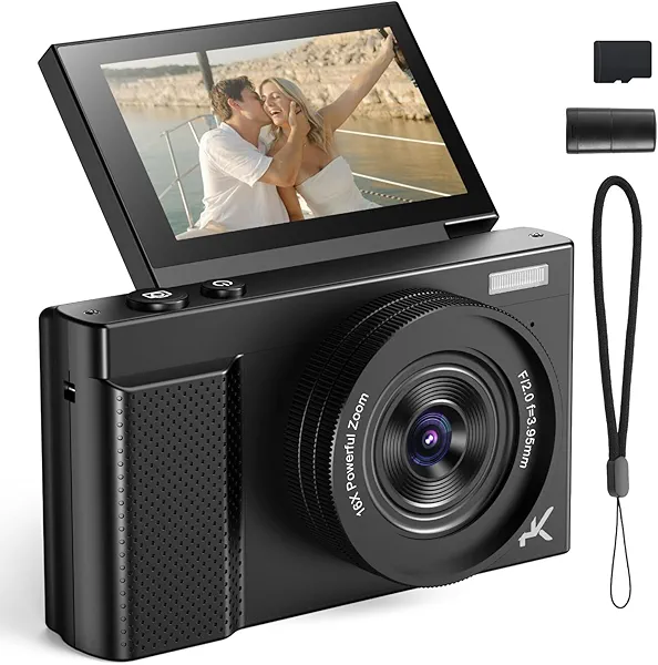 4K Digital Camera for Photography, 64MP Retro Autofocus Vlogging Camera for Beginners & Teens with 3" 180° Flip Screen, 16X Zoom, 64GB Card – Pocket Travel Camera Kit