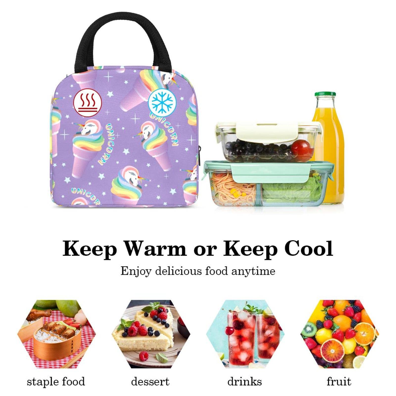 Entemne Borsa per il pranzo con motivo arcobaleno con cuori rosa