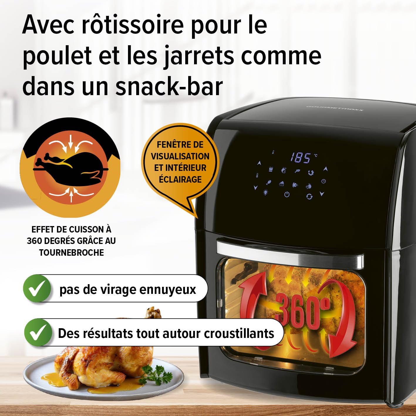 GOURMETmaxx Friteuse à air chaud numérique XL 12 litres | Préparation particulièrement pauvre en graisse et douce | Fonction minuterie pour une cuisson précise et un arrêt automatique, 9 programmes