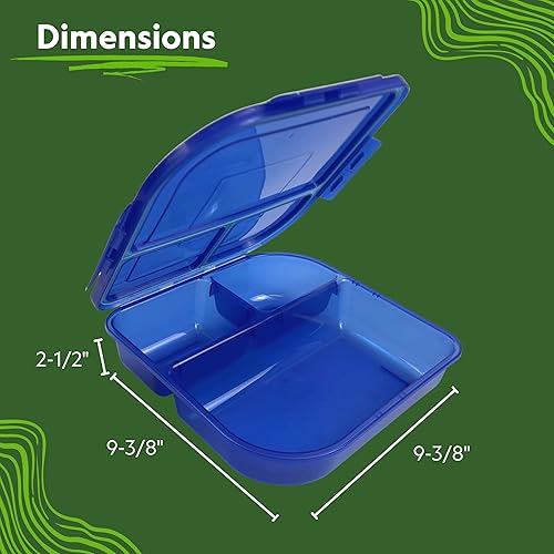 Miniatura 2 de MyGo Container Recipiente grande para alimentos con 3 compartimentos, 9-38 x 9-38 x 2-12 pulgadas, reutilizable, apto para microondas, azul