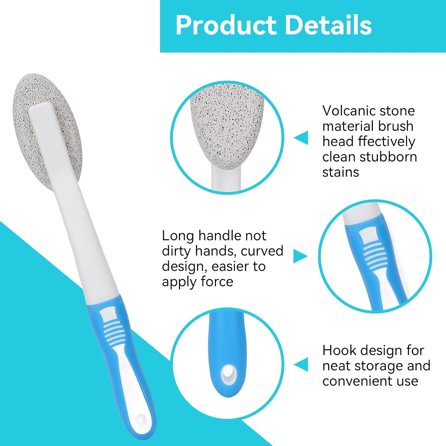 2PCS Toilet Cleaning Pumice Stone, Stains Hard Water Ring Remover Bathroom Cleaning Brushes Toilet Pumice Stone with Handle for Toilets, Bathtubs, Pool (2PCS)