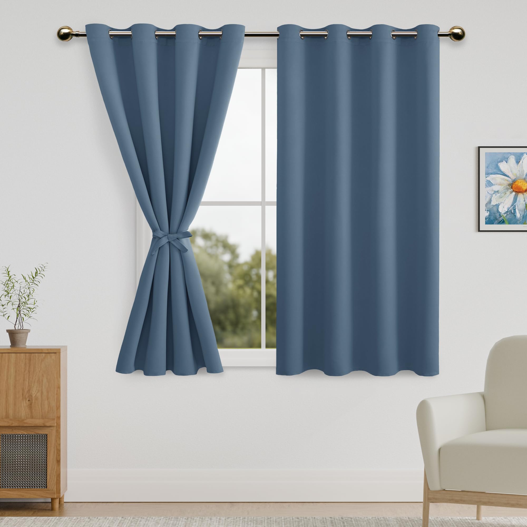 DWCN Blackout Curtains for Bedroom with Tiebacks - Room Darkening Privacy Grommet Top Window Curtains for Living Room, 52 x 54 inch Length Set of 2 Panels — image 1