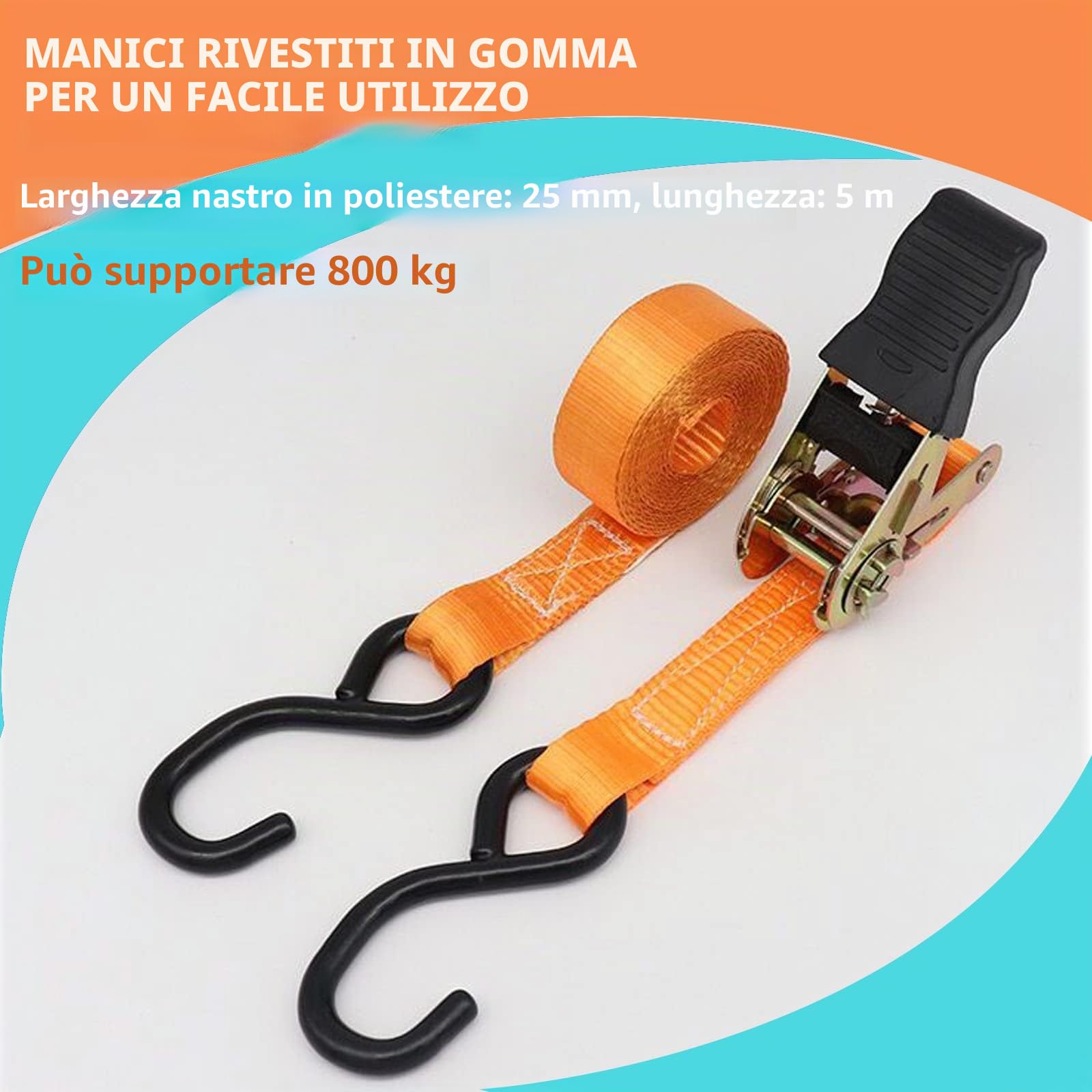 4 x 800 kg 5 m Cinghie di Serraggio con Cricchetto, Cinghie di Fissaggio Ancoraggio con Chiusura a Morsetto Arancione Cinghia a Cricchetto per il Trasporto
