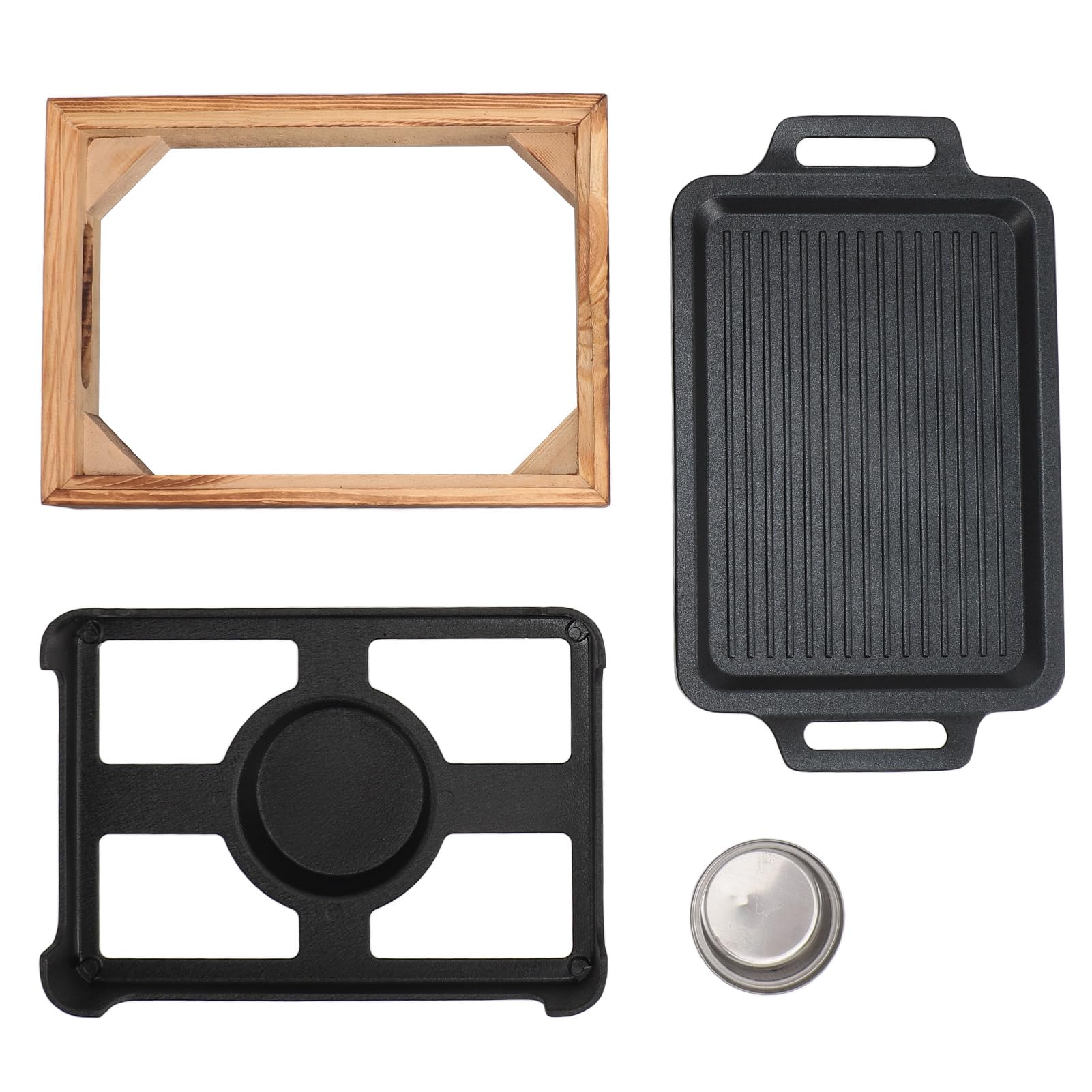 Barbecue de Table Portable Haofy avec Base en Bois, pour la Cuisine Intérieure, le Pique-nique en Plein Air, le Camping