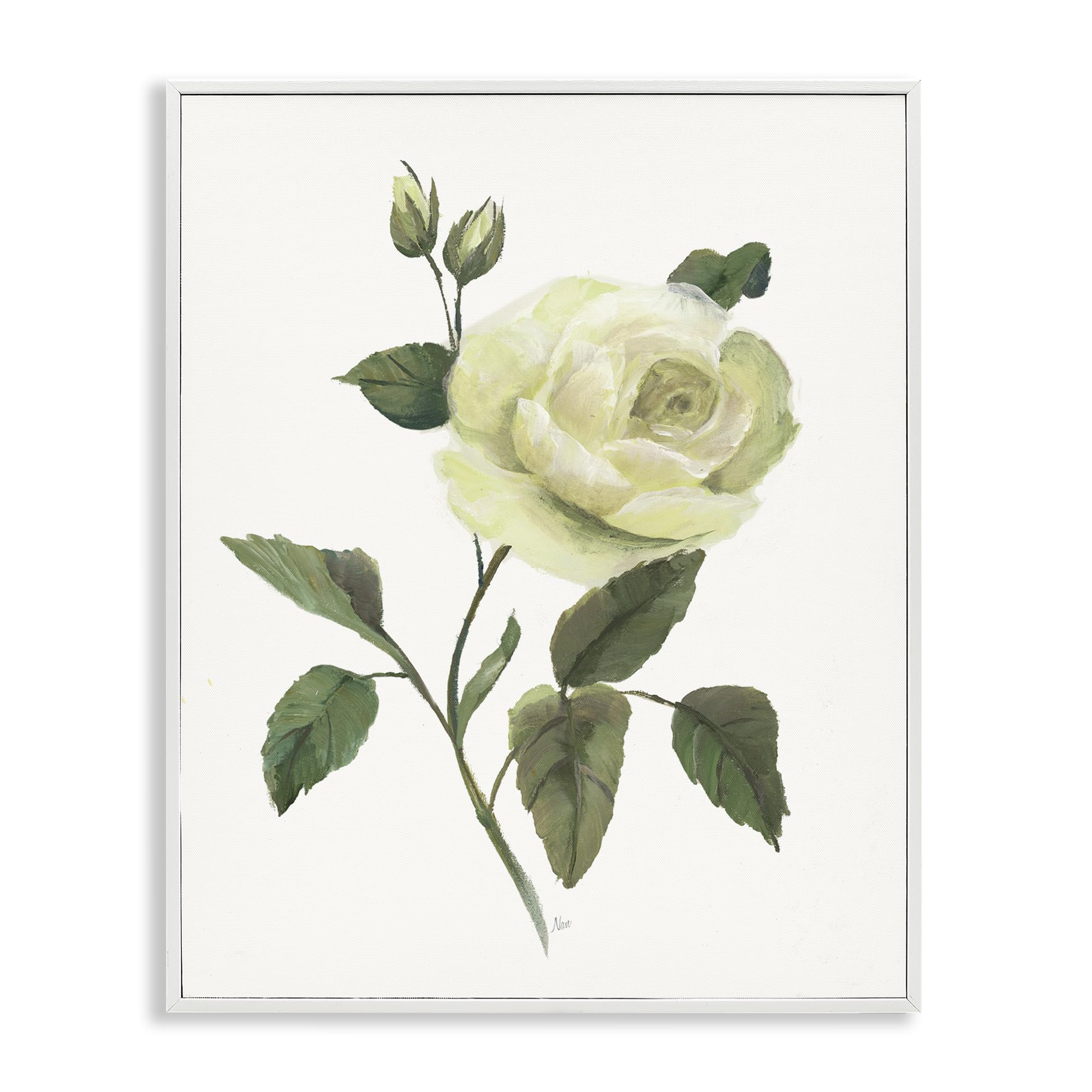 Stupell Industries Cream Garden Rose Buds 'Cream Garden Rose With Buds', Framed Giclee Art, White, 16 X 20 Inches, Easy To Hang And Sturdy, Made In Usa, By Nan