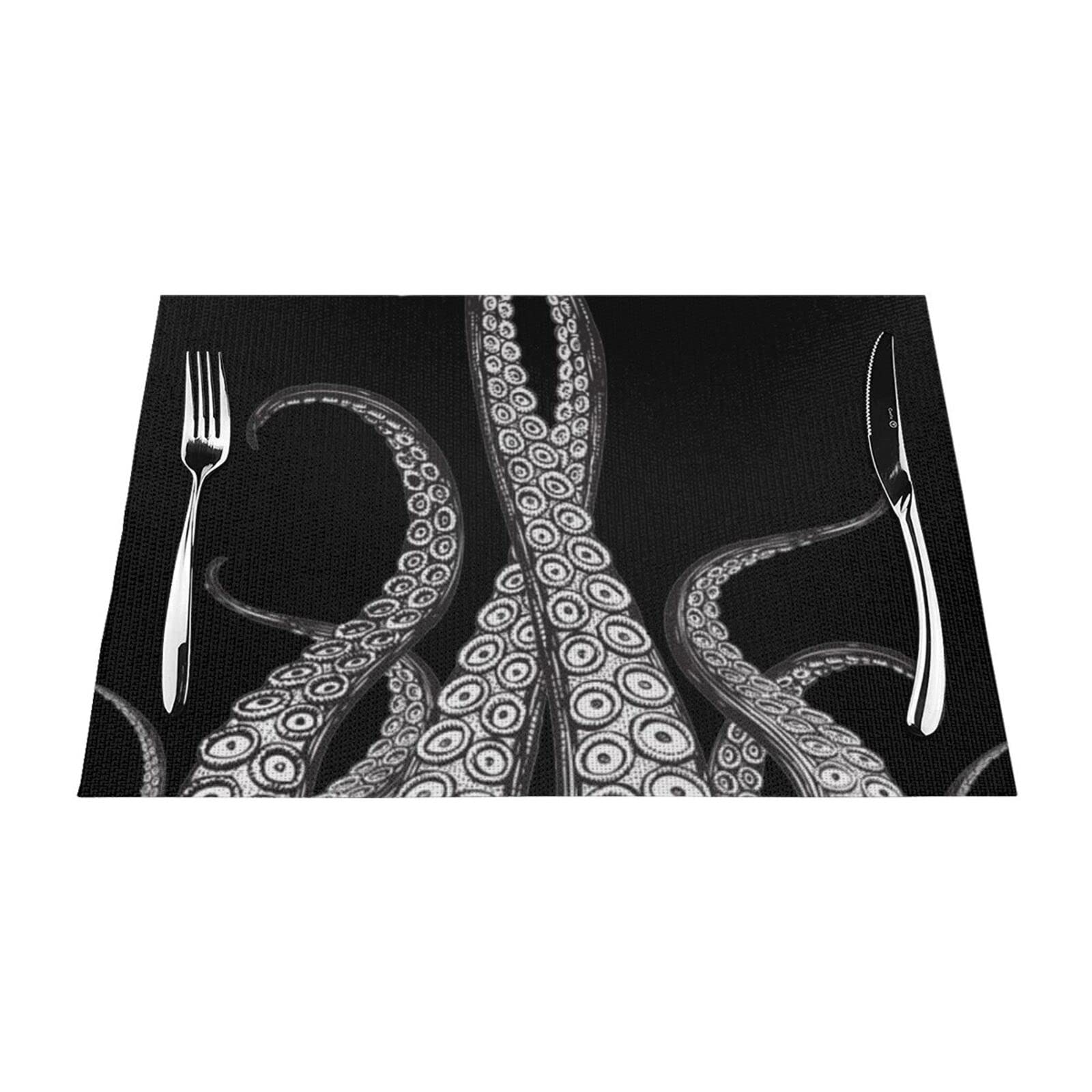 PVC Placemat Set of 6 PCS, 45x30 CM, Octopus Tentacles Printed Non-Slip Heat Resistant Place Mats for Kitchen Dining Table Indoor Outdoor