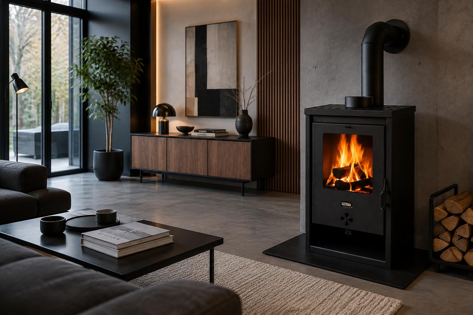 PRITY K1 D Poêle à bois 9,3 kW, classe d'efficacité énergétique A+, 81,3 %, tuyau de fumée Ø 150 mm, construction en acier et fonte