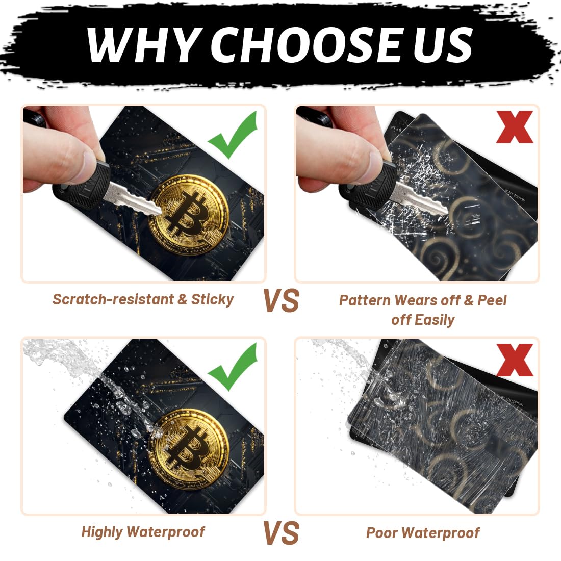 Peacoblue Capa adesiva de cartão de débito de crédito Bitcoin, impermeável  resistente a arranhões e atraente capa de cartão personalizada 4 estilos  para cartão de débito de crédito | Amazon.com.br