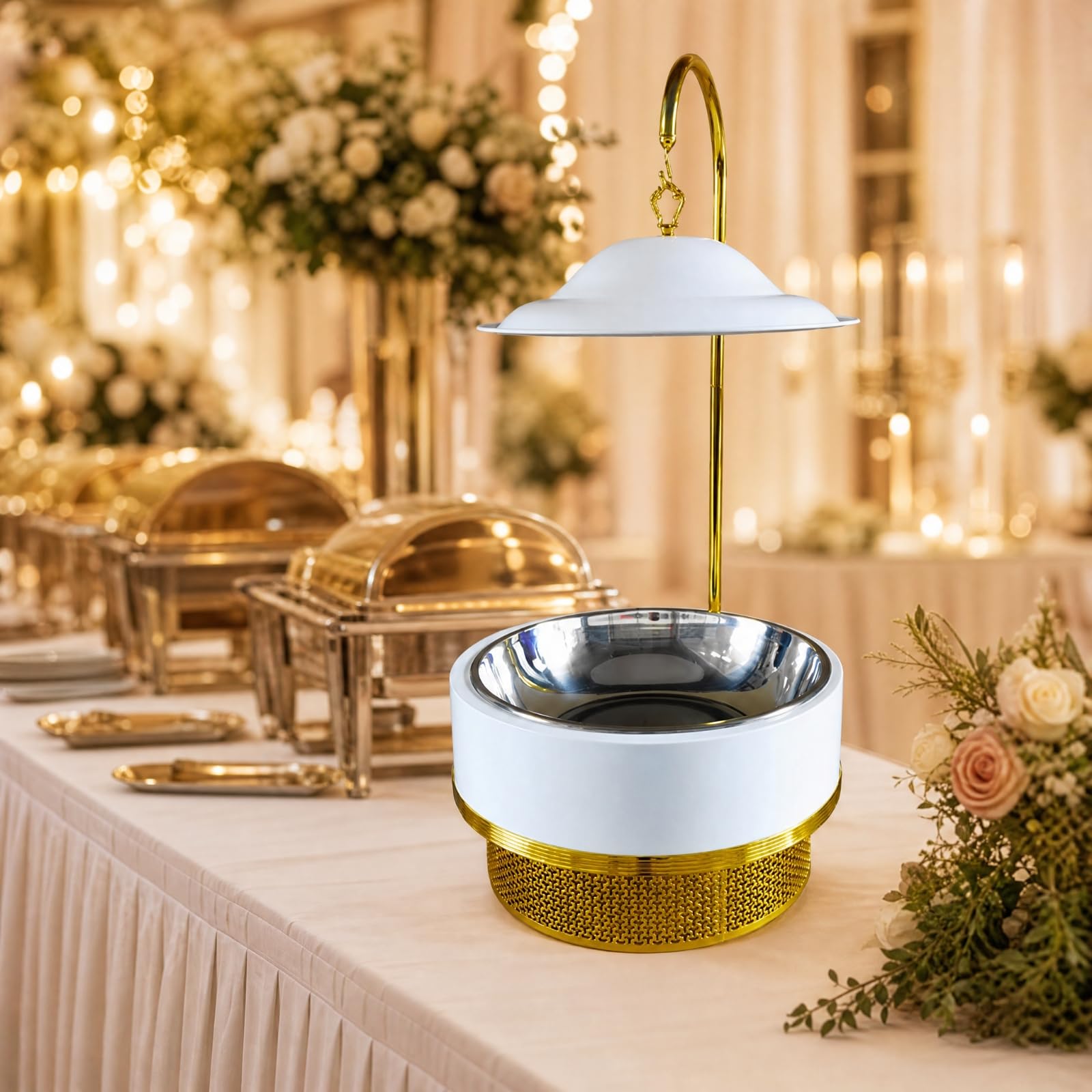 Chafing Dish Colgante Redondo 8 L Profesional Plato Caliente Colgante con Tapa Organizador Calientaplatos para Reuniones Caterizados, Oro