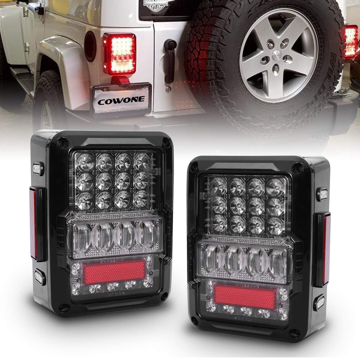 COWONE [4D Reverse Lights LED Tail Lights Compatible with Jeep Wrangler JK/JKU 2007-2018 Rear Light Back Up Lights Daytime Running Lamps Replacement DOT Approved