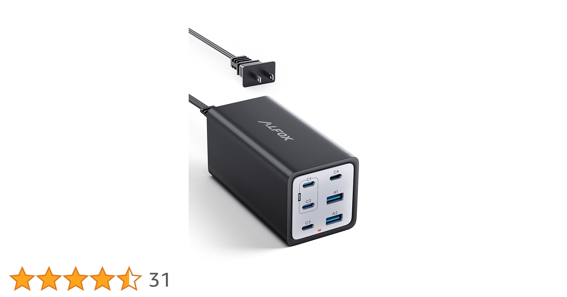 Alfox PD 65W USB-A&USB-C 4ポートTypeC急速充電器