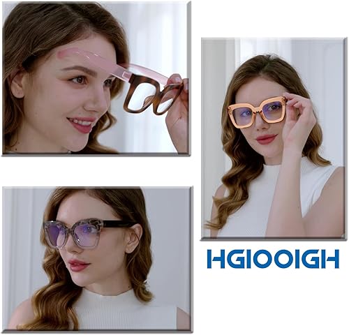 Miniatura 3 de HGIOOIGH Lentes de lectura de gran tamaño para mujer, cuadrados, ligeros, TR90, a la moda, con luz azul