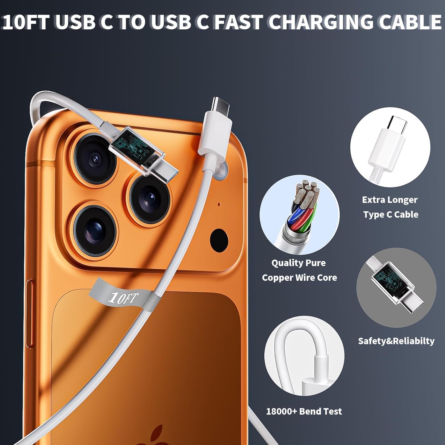 iPhone 17/16/15 Charger,2Pack 60W Multiport USB C Charging Block 4-Port Charge Adapter iPhone Charger with 10FT USB C to C Fast Charging Cable Cord for Apple iPhone17 Pro Max/17e/16e/16Pro/15Plus,iPad