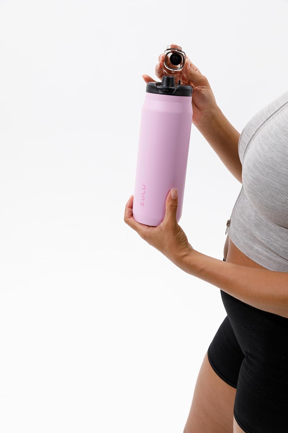 ZULU Base 40oz Stainless Steel Water Bottle with 3 Lids- Straw, Chug, Twist | Double Walled and Vacuum Insulated Metal Thermos | For Gym, Outdoor | Built in Carry Loop, Dishwasher Safe, Pink