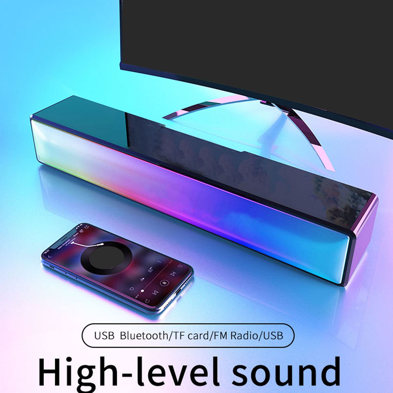Głośnik Komputerowy, Bezprzewodowy Bluetooth 5.1 Ddynamic RGB Soundbar do Komputera Połączenie USB Głośnik Bezprzewodowy z Dwoma Głośnikami do Komputerów Stacjonarnych Laptopy
