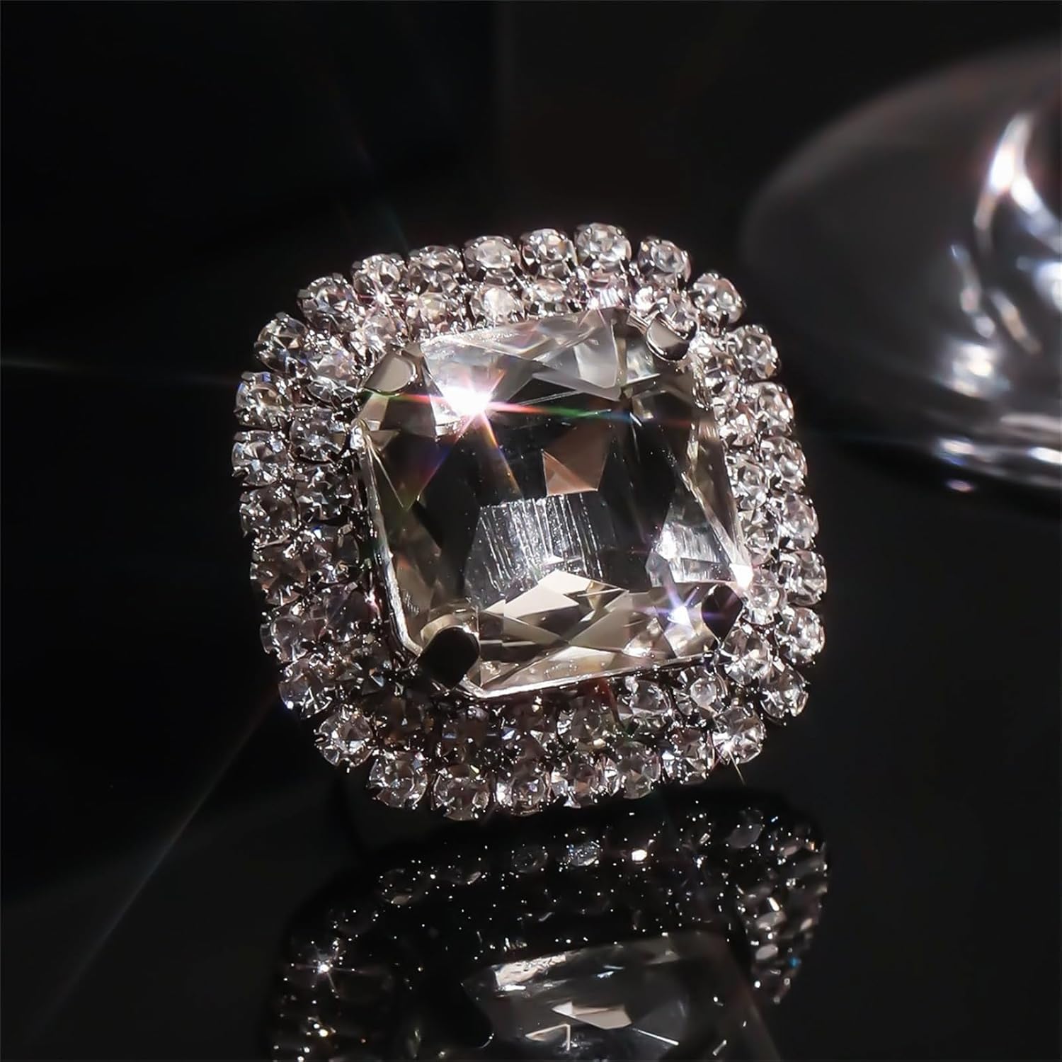 Sparkling Rhinestone Ring Bohemia Thick Large Oval Geometric Ring Square Princess Rings Fashion Heart Zircon Crystal Ring Prom Wedding Party Ball Rings for Women - Image 2