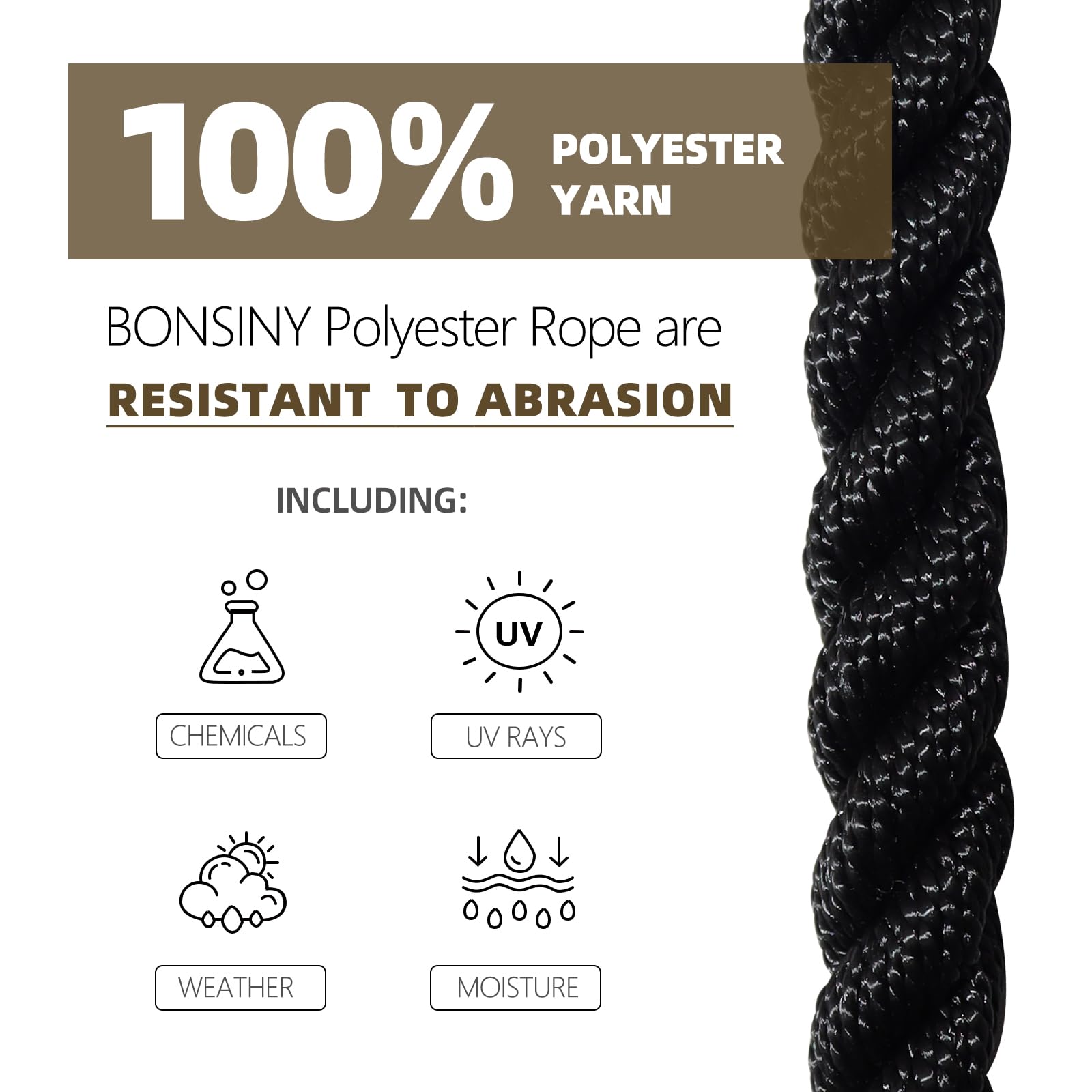 3/8 Inch 200FT Black Polyester Solid Braid Rope | High UV - View #9