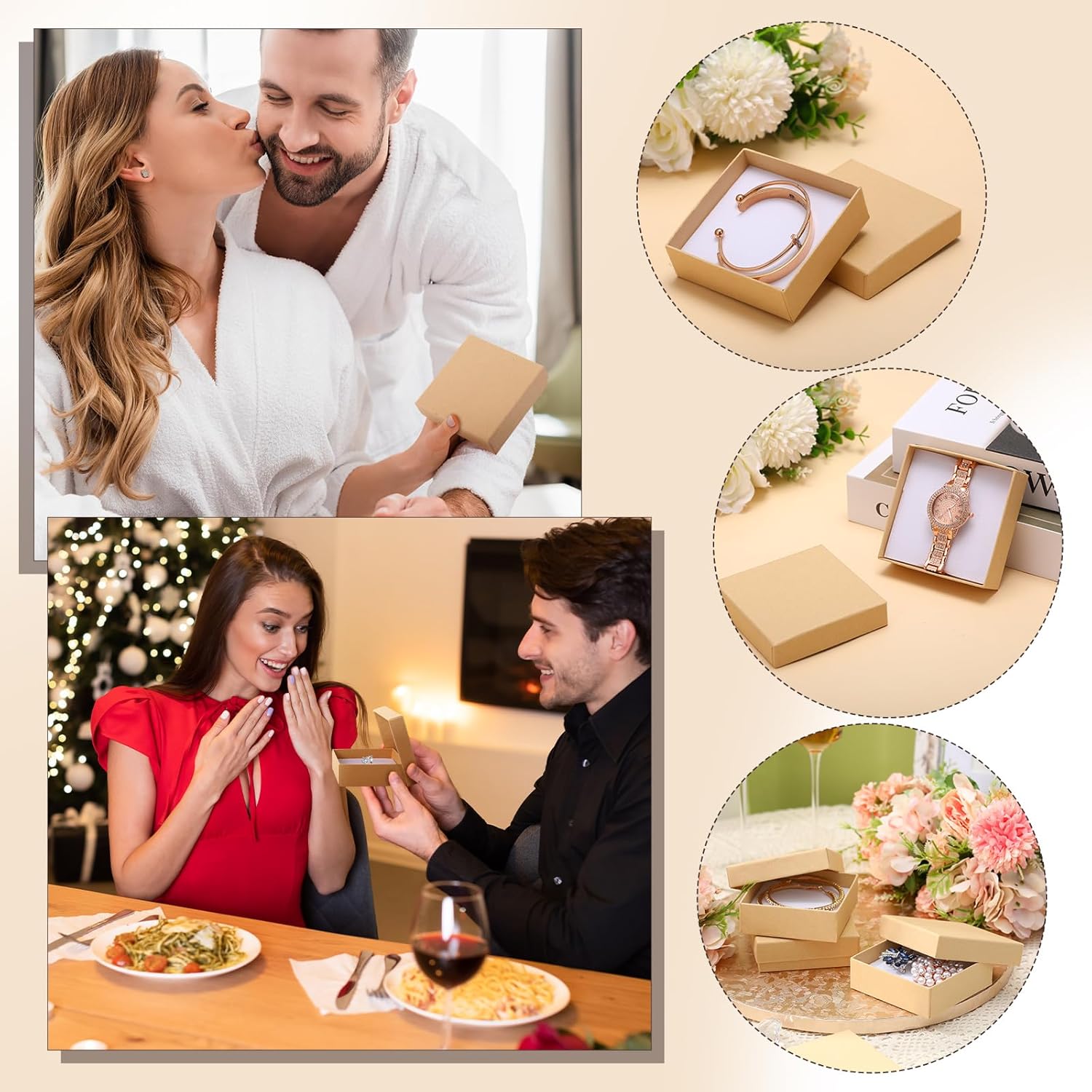 Tenceur 60 Pcs Jewelry Gift Boxes 3.5 x 3.5 x 1 Inch Cardboard Jewelry Boxes Small Gift Boxes for Jewelry Earrings Necklaces Handmade Bangles Bracelets (Brown)