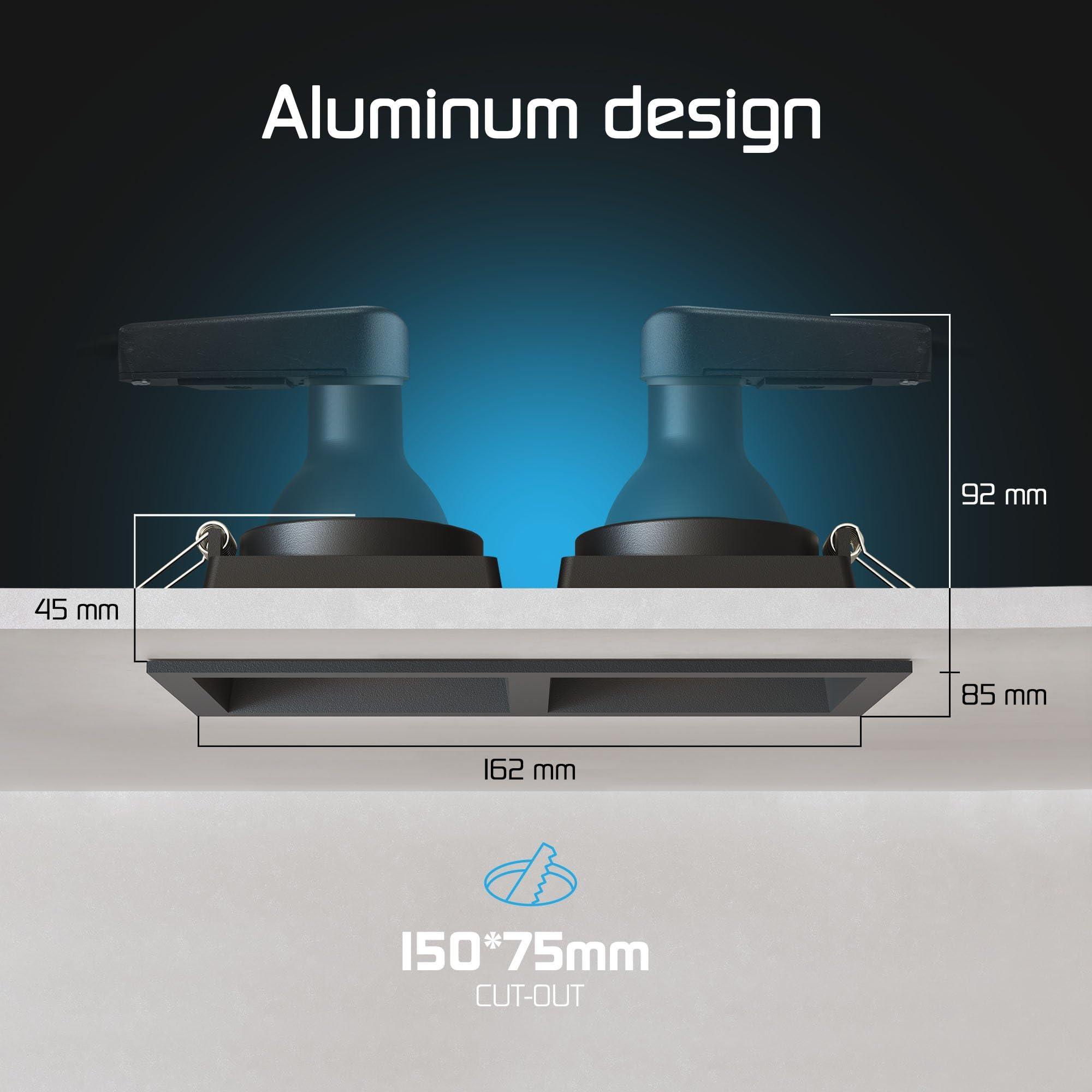 Ledvion 6er Set LED Einbaustrahler 2-Licht Schwarz Warmweiss | Einbaumass 162x150x175mm; Fuer trockene Innenraeume wie Wohnzimmer Kueche und Flur; Integrierte LED Lichtquelle enthalten