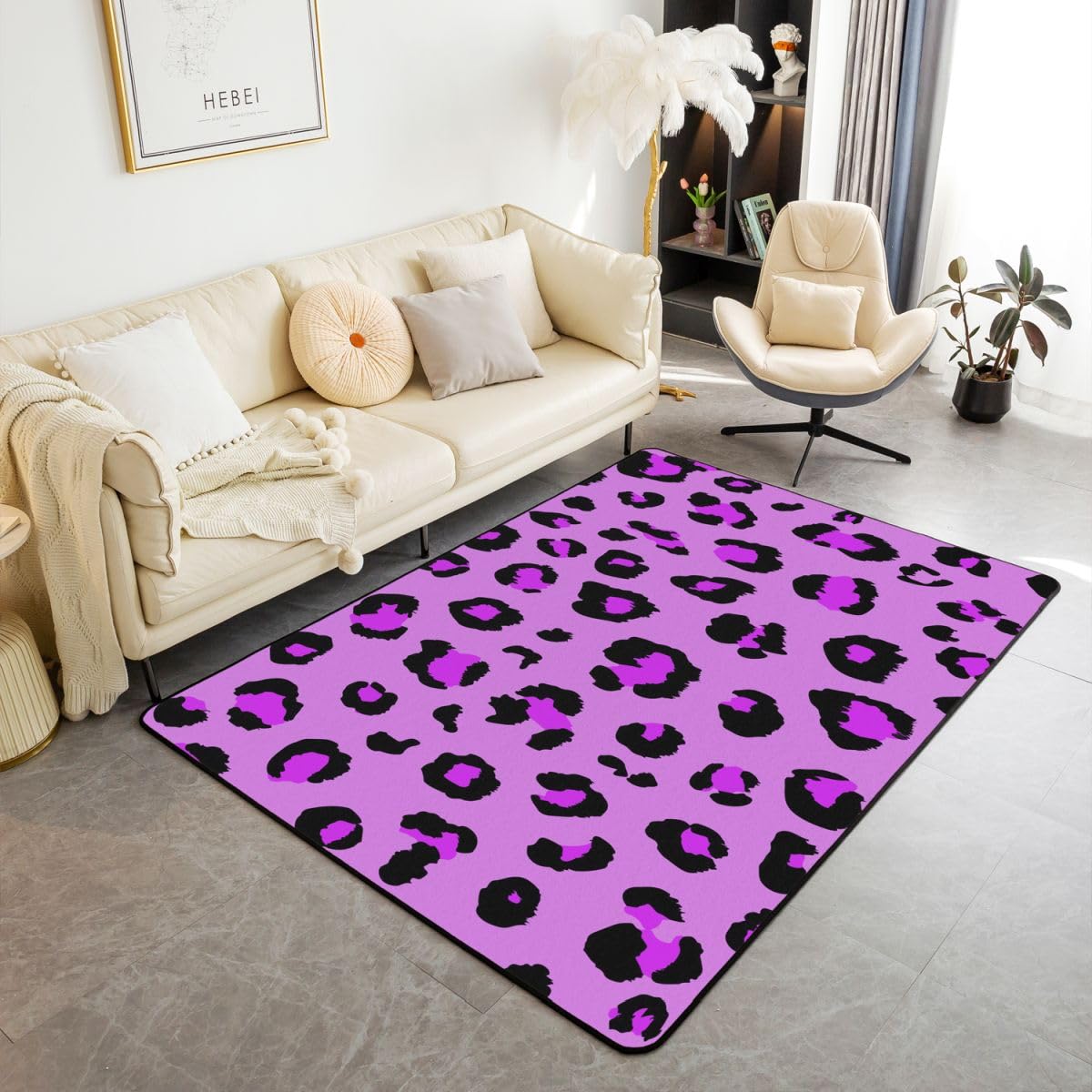 Homewish Dywaniki geometryczne 100 x 150 cm - gepard dywan do salonu imitacja dżungli zwierzę nadruk nie gubi włosia dywan lampart paski afrykański fioletowy duże dywany