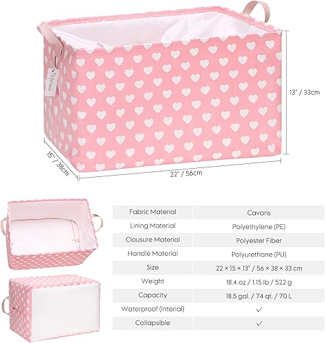 Miniatura 5 de Hinwo Paquete de 2 canastas de almacenamiento de tela de lona extra grandes con asas, contenedor de gran tamaño de 70 litros18.5 galones, caja