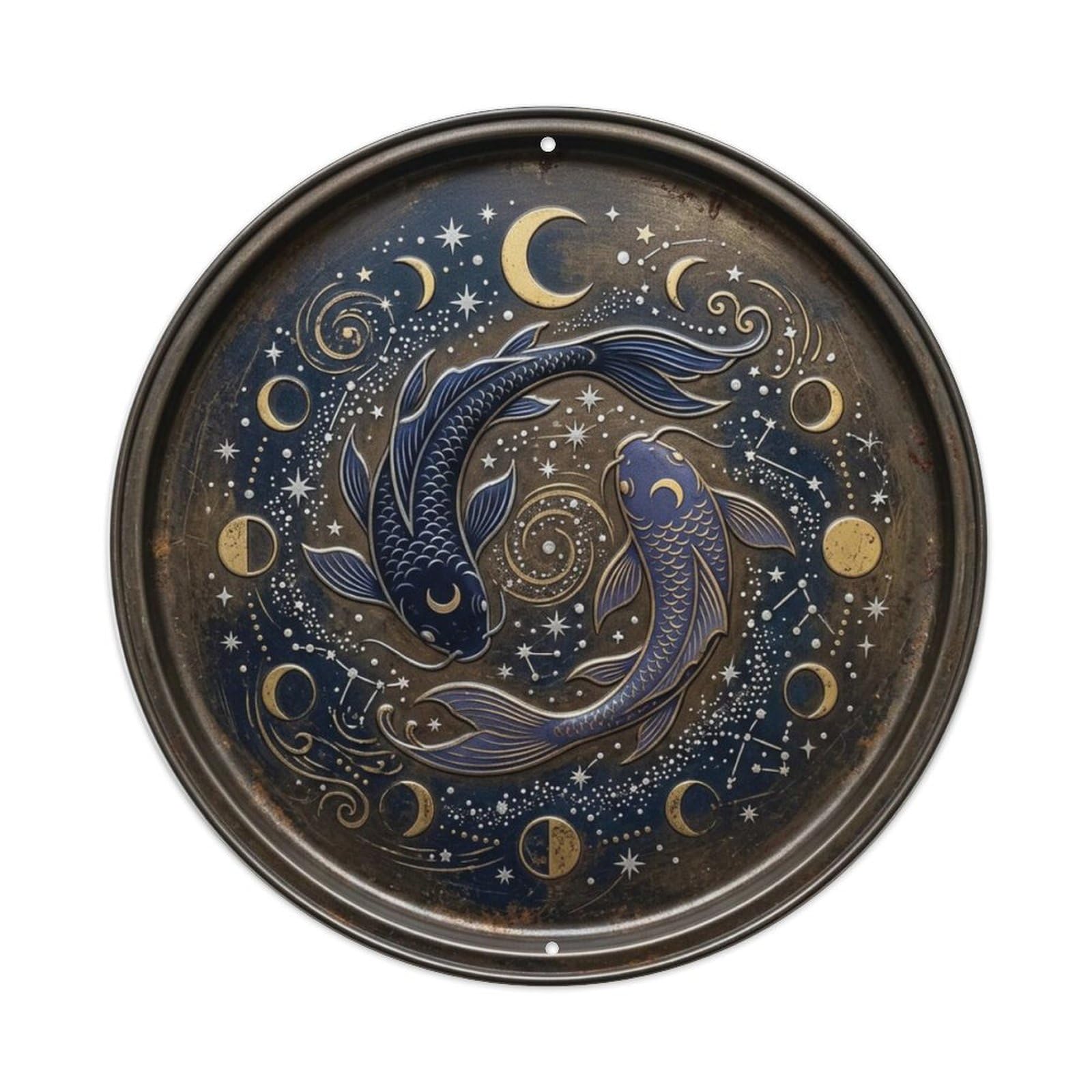 Celestial Harmony Office Koi Fish Metal Tin Sign Plaque Wall Decor for Cafe, Club Bar, Office, Home Garden Round Metal Poster 8x8Inch