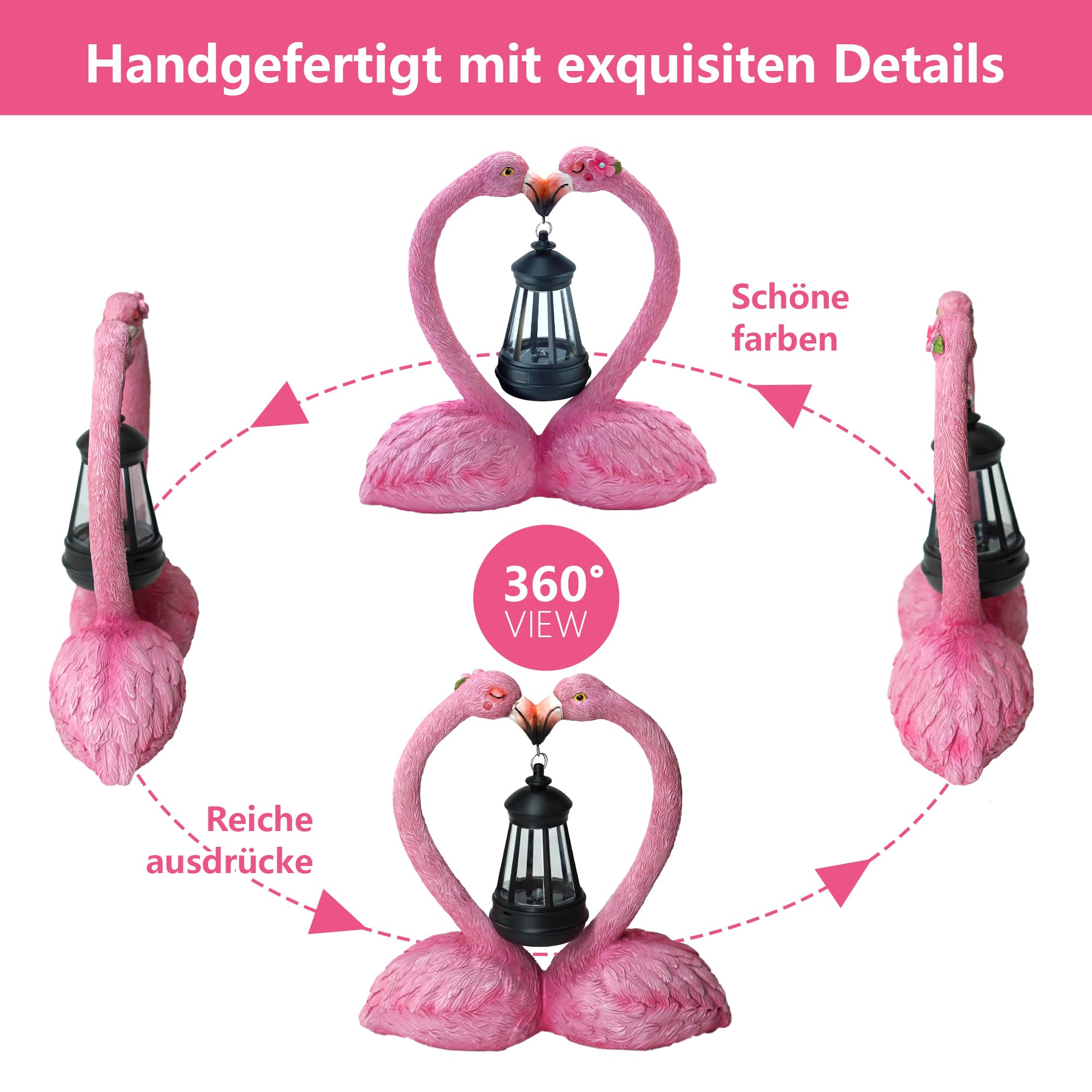 25cm Herzförmige Flamingo Deko, Solar Flamingo Gartenfiguren, Geschenke für Frauen, Einzigartige Einweihungsgeschenke für Mütter, Liebhaber und Geschenke zum Jahrestag