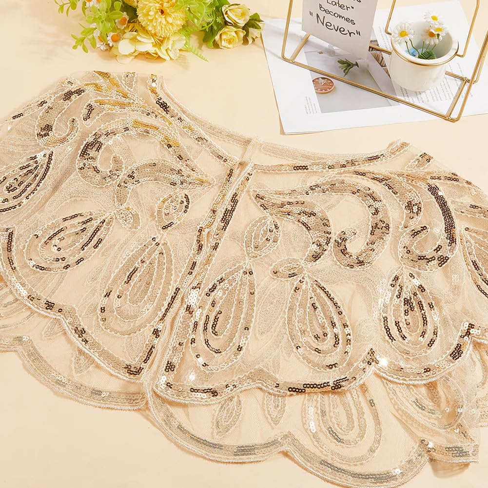Châle à Paillettes Perles Dorée Années 1920 Cape Boléro en Mousseline de Soie Ouverte Écharpe Étole Couverture Rétro Élégant pour Femme Flapper Robe de Mariée Mariage Fête Soirée Accessoires