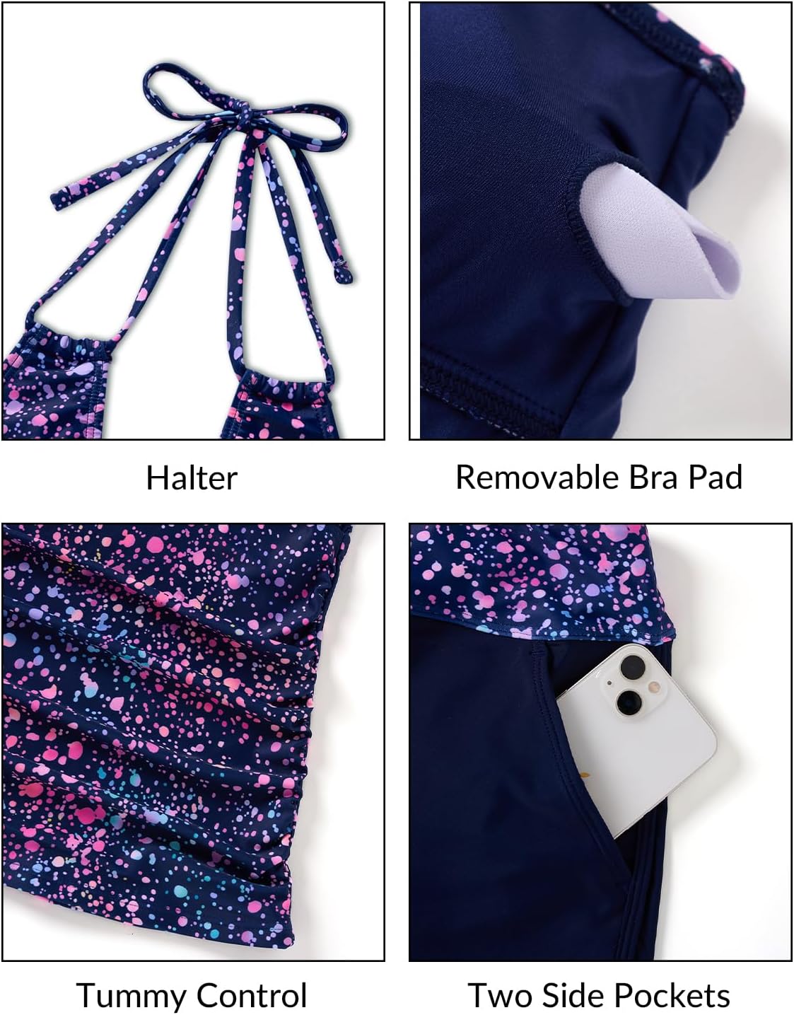 Women's Tankini Swimsuit with Shorts - Halter Two Piece Swimsuit 2025 Tummy Control Bathing Suit with Pockets - Image 4