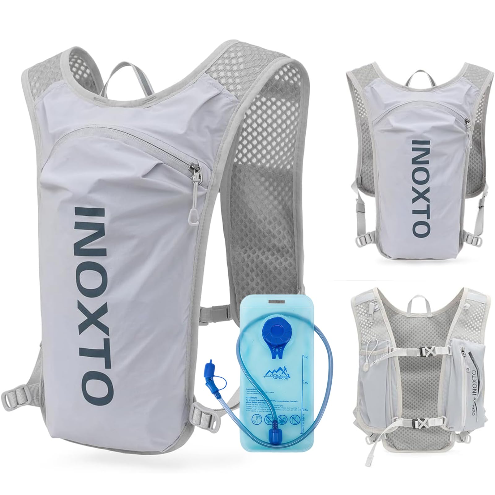 Gilet da corsa regolabile per donne e uomini, con sacca d'acqua da 1,5 l, leggero, traspirante, riflettente, da corsa, con borracce d'acqua, porta telefono, zaino per escursionismo
