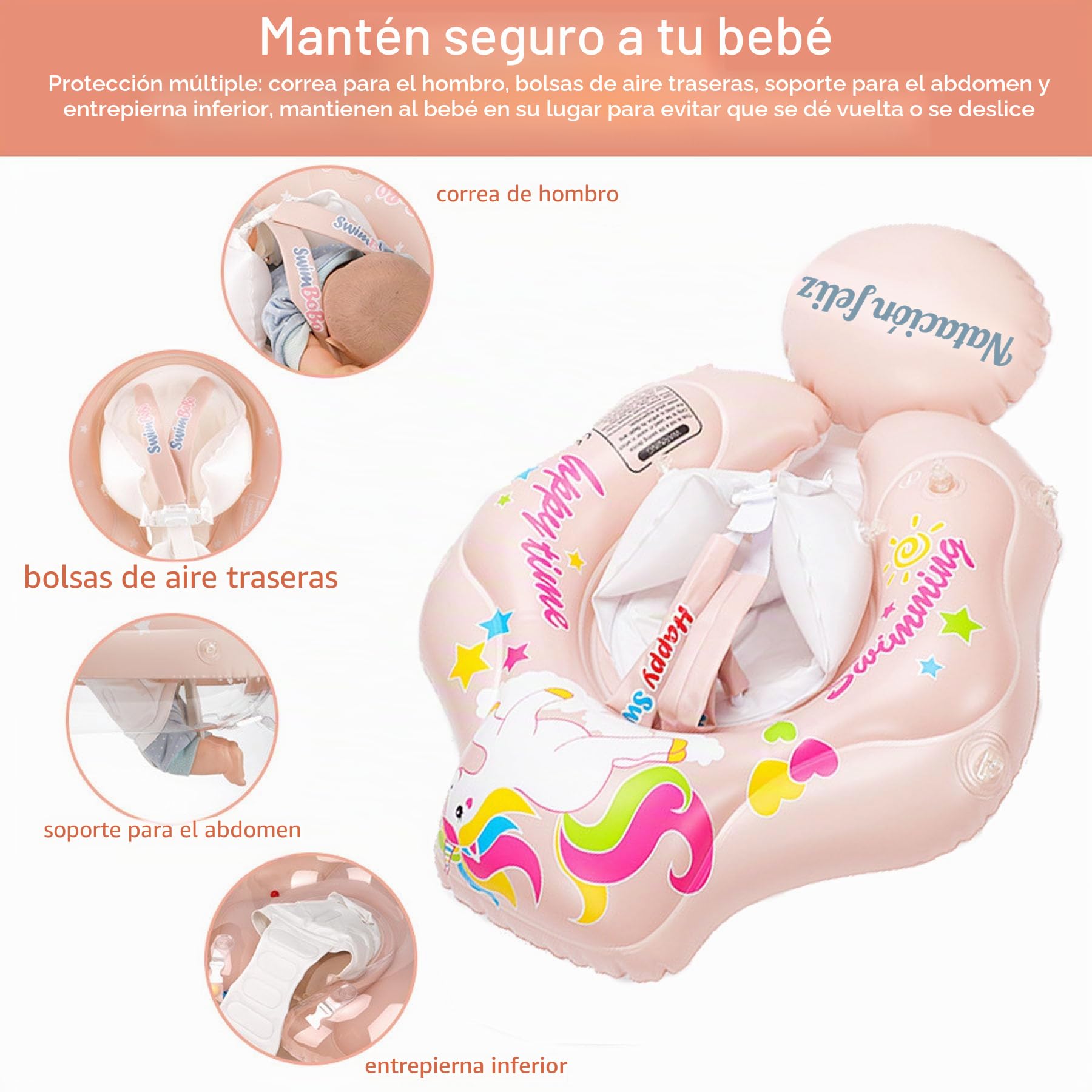 Flotador de natación para bebé con toldo extraíble, Flotador para bebé a Partir de 3 – 36 Meses, Correa de Hombro Ajustable, Flotador antivuelco, Flotador Inflable para bebé