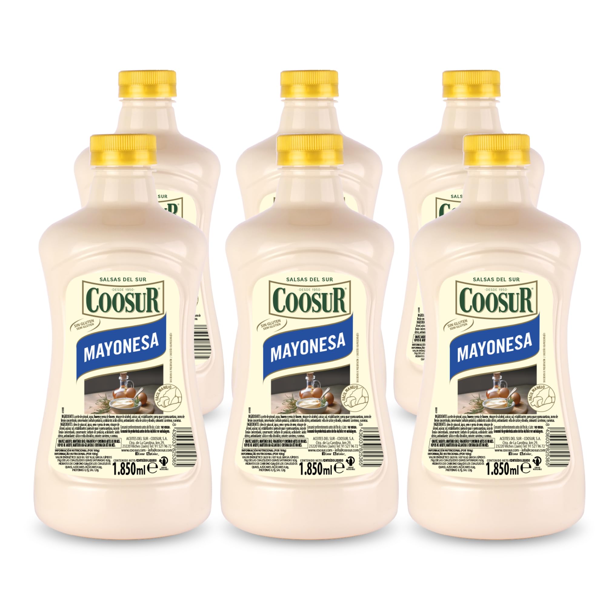 COOSUR Pack Mayonesa Receta Tradicional. 6 unidades de 1850 ml. Sin Gluten, Sin Conservantes y Sin Aromas Artificiales.
