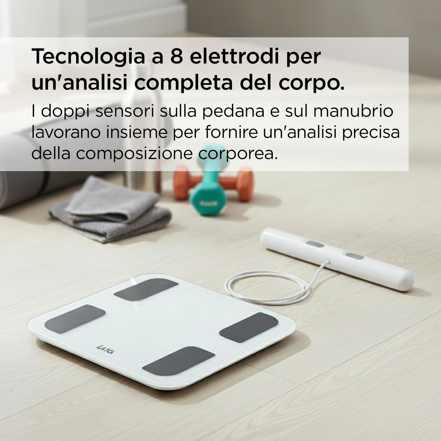 LAICA SMART Bilancia Personale-Traccia 30 Parametri Corporei-8 Elettrodi-Composizione Corporea Completa-BMI, Massa Muscolare e Altro-Sincronizzazione Con l'app Fitdays+-Supporto Multiutente-180kg