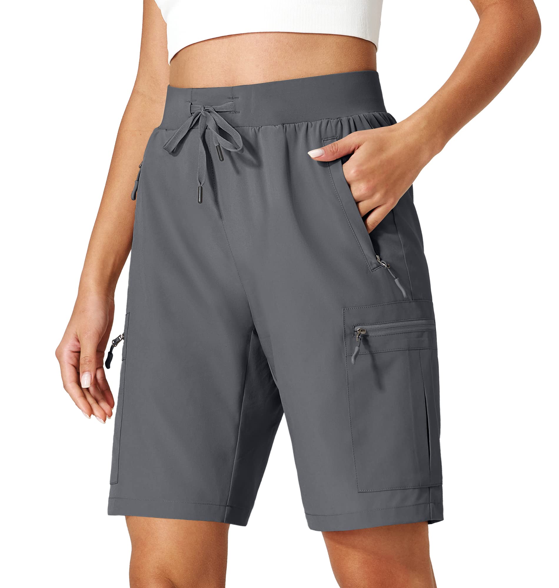 Ksmien Women's Hiking Cargo Shorts Quick Dry Lightweight Summer Shorts with Zipper Pockets for Travel Golf Camping